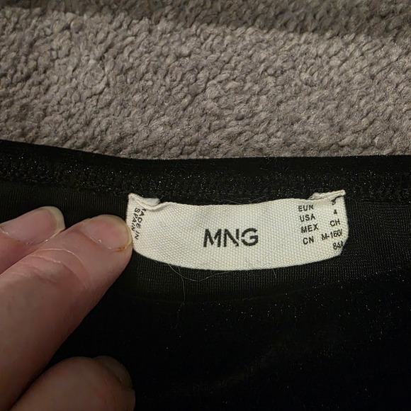 MNG Black Velvet Square Neck Puff Sleeve Mini Dress Size 4 - Picture 3 of 4